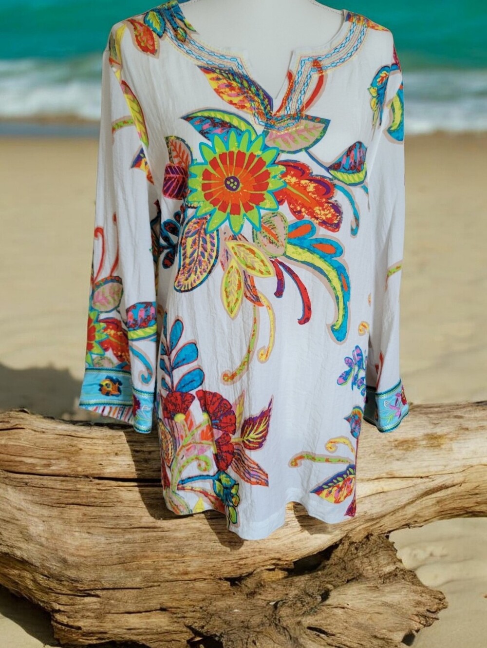 John Mark Embroidered Multicolor Floral Boho Tunic